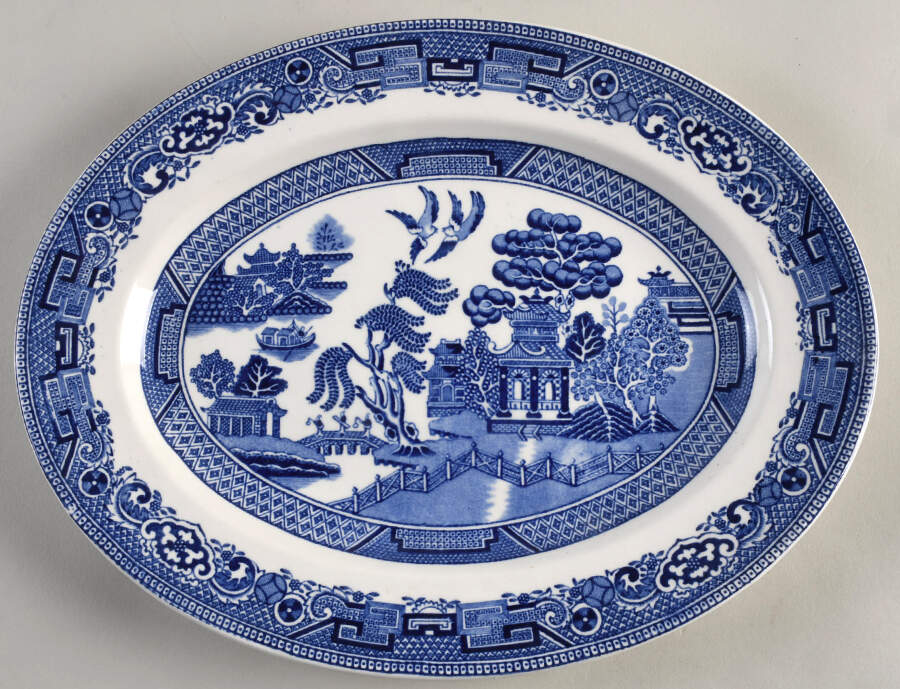 Old Willow Blue (No Trim) 11" Oval Serving Platter by Alfred Meakin-1
