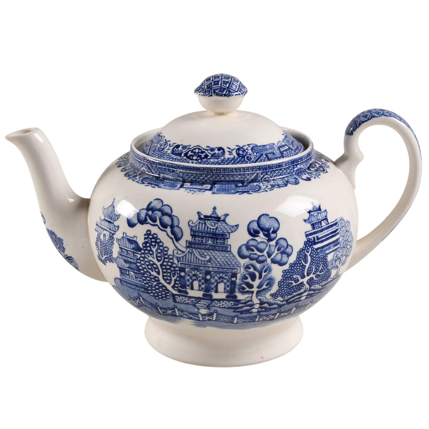 Old Willow Blue (No Trim) Footed Teapot & Lid by Alfred Meakin-1