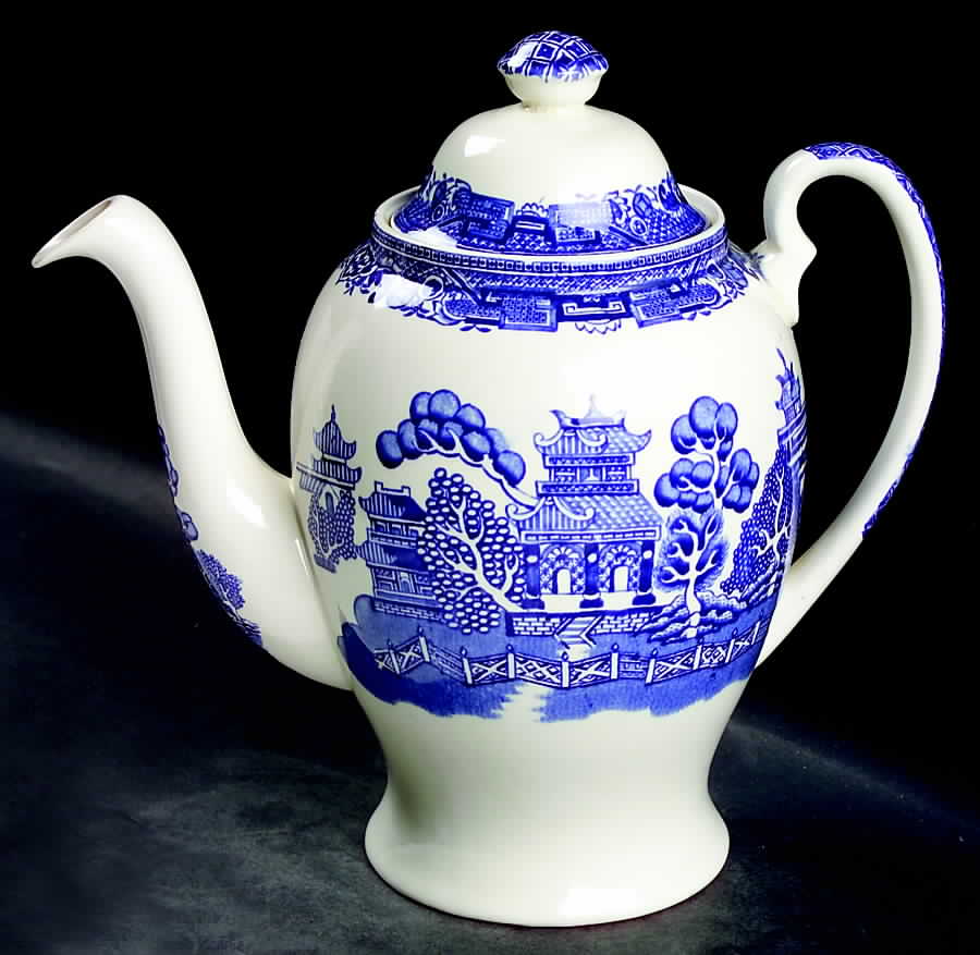 Old Willow Blue (No Trim) Coffee Pot & Lid by Alfred Meakin-1