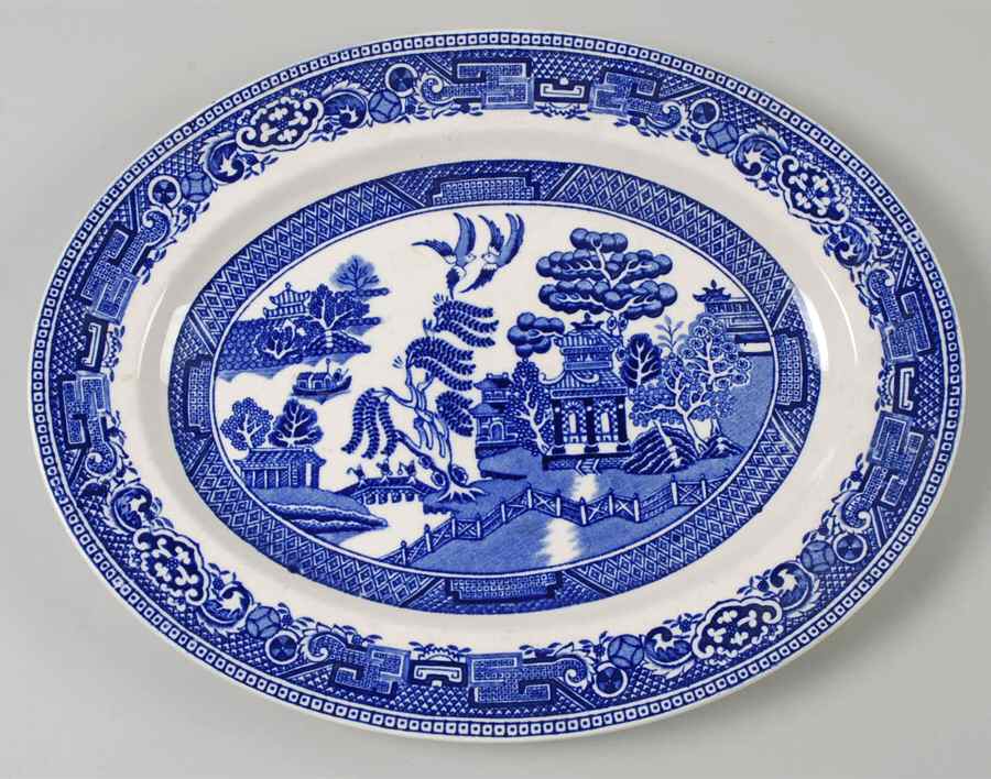 Old Willow Blue (No Trim) 12" Oval Serving Platter by Alfred Meakin-1