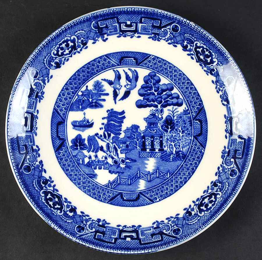 Old Willow Blue (No Trim) Coupe Luncheon Plate by Alfred Meakin-1