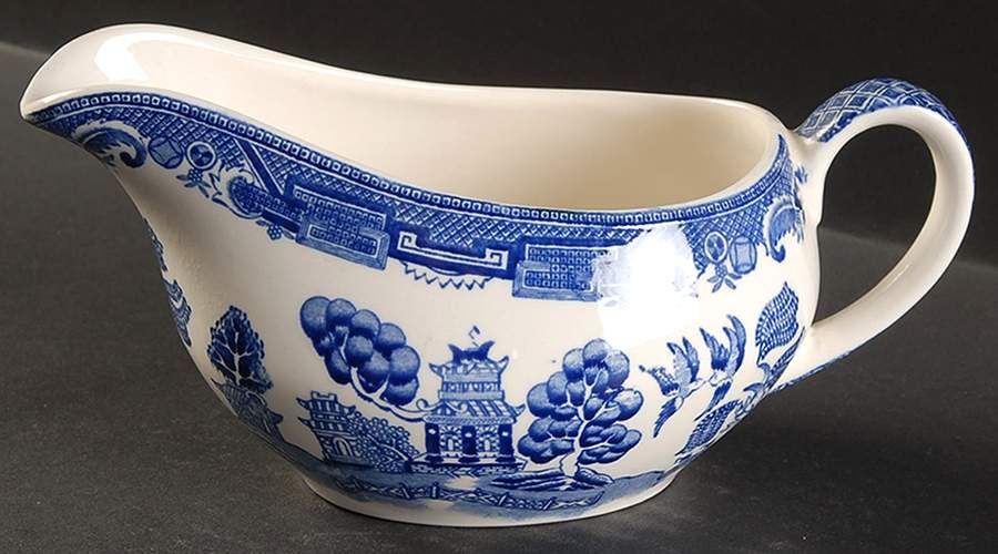 Old Willow Blue (No Trim) Gravy Boat by Alfred Meakin-1