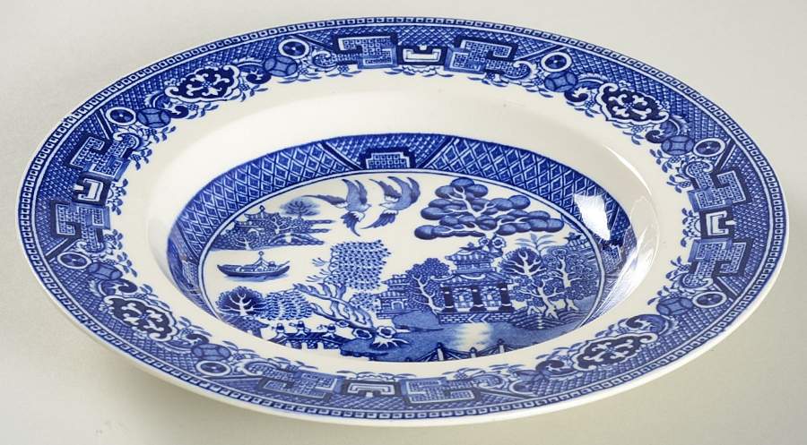 Old Willow Blue (No Trim) Rim Soup Bowl by Alfred Meakin-1