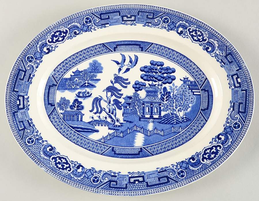 Old Willow Blue (No Trim) 14" Oval Serving Platter by Alfred Meakin-1