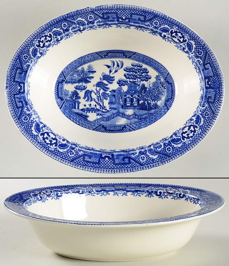 Old Willow Blue (No Trim) 10" Oval Vegetable Bowl by Alfred Meakin-1