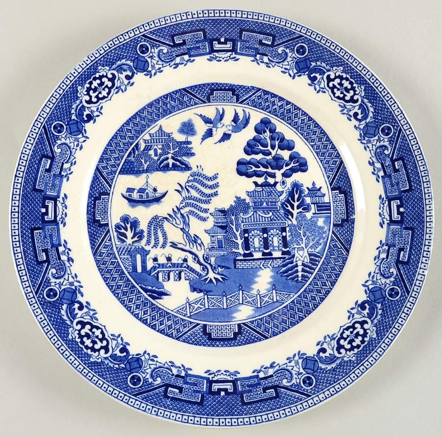 Old Willow Blue (No Trim) 12" Chop Plate (Round Platter) by Alfred Meakin-1