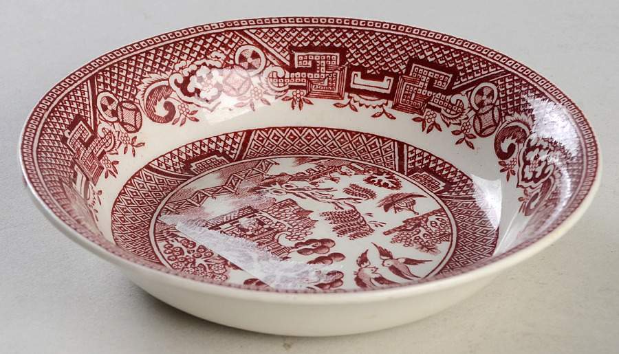 Old Willow Pink Fruit/Dessert (Sauce) Bowl by Alfred Meakin-1
