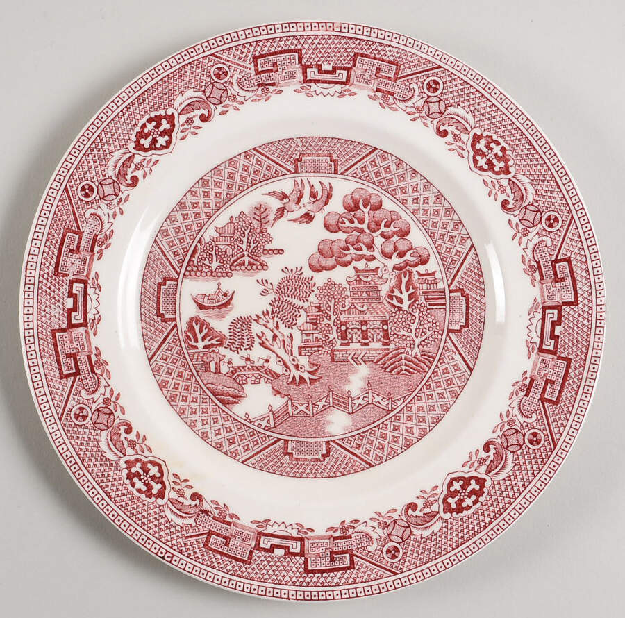 Old Willow Pink Salad Plate by Alfred Meakin-1