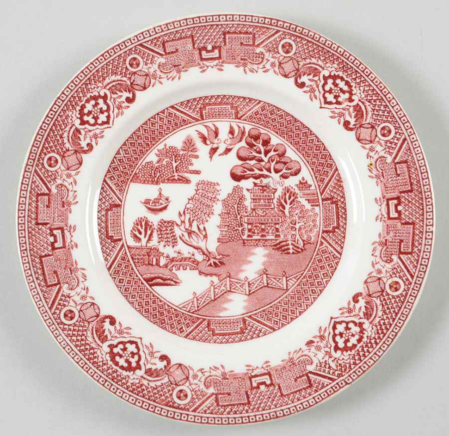 Old Willow Pink Bread & Butter Plate by Alfred Meakin-1