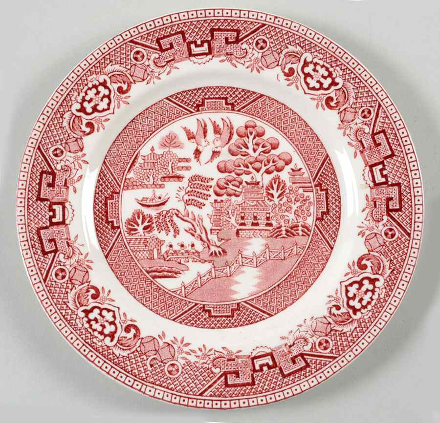 Old Willow Pink Bread & Butter Plate by Alfred Meakin-1