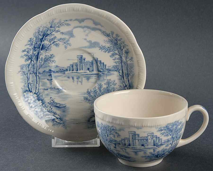 Queens Castle Blue Flat Cup & Saucer Set by Alfred Meakin-1