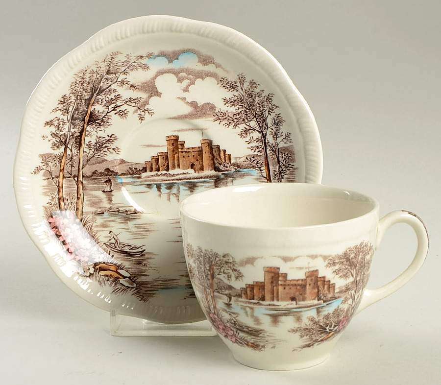 Queens Castle Multicolor Flat Cup & Saucer Set by Alfred Meakin-1