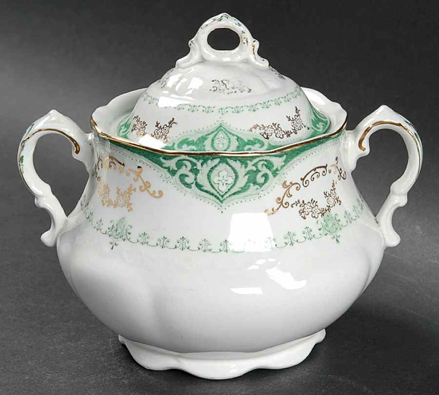 Raleigh Green Sugar Bowl & Lid by Alfred Meakin-1