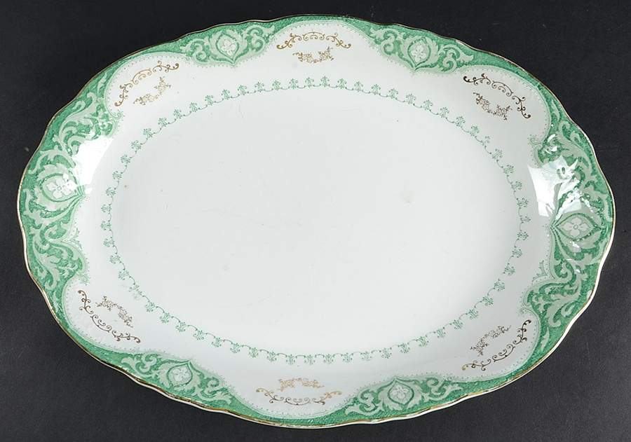 Raleigh Green 14" Oval Serving Platter by Alfred Meakin-1