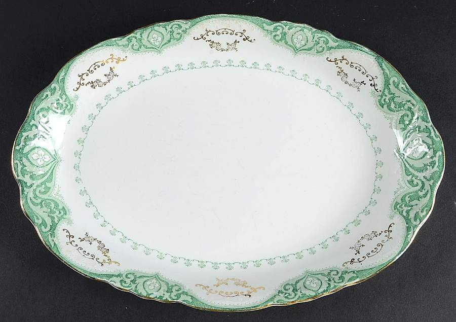 Raleigh Green 12" Oval Serving Platter by Alfred Meakin-1