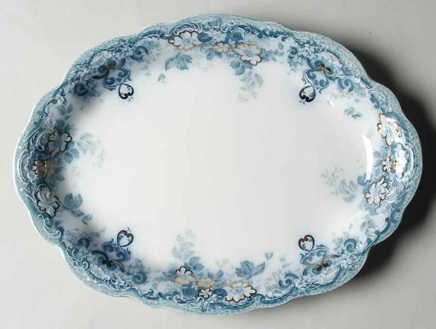 Richmond Blue Green 14" Oval Serving Platter by Alfred Meakin-1