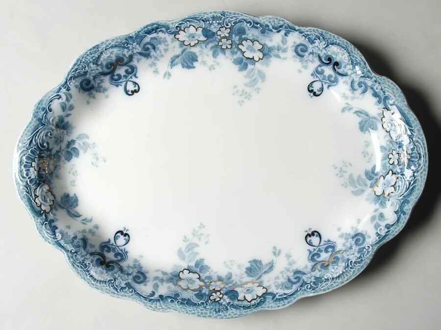 Richmond Blue Green 15" Oval Serving Platter by Alfred Meakin-1