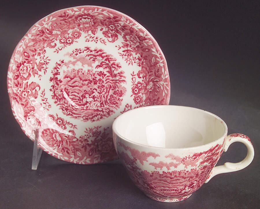 Romance Pink Flat Cup & Saucer Set by Alfred Meakin-1