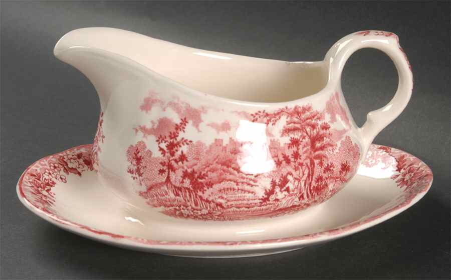 Romance Pink Gravy Boat with Attached Underplate by Alfred Meakin-1