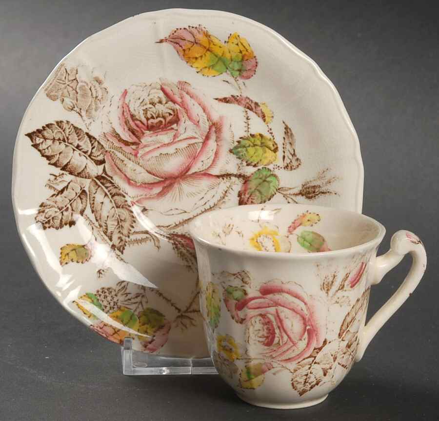 Rosalie Flat Demitasse Cup & Saucer Set by Alfred Meakin-1