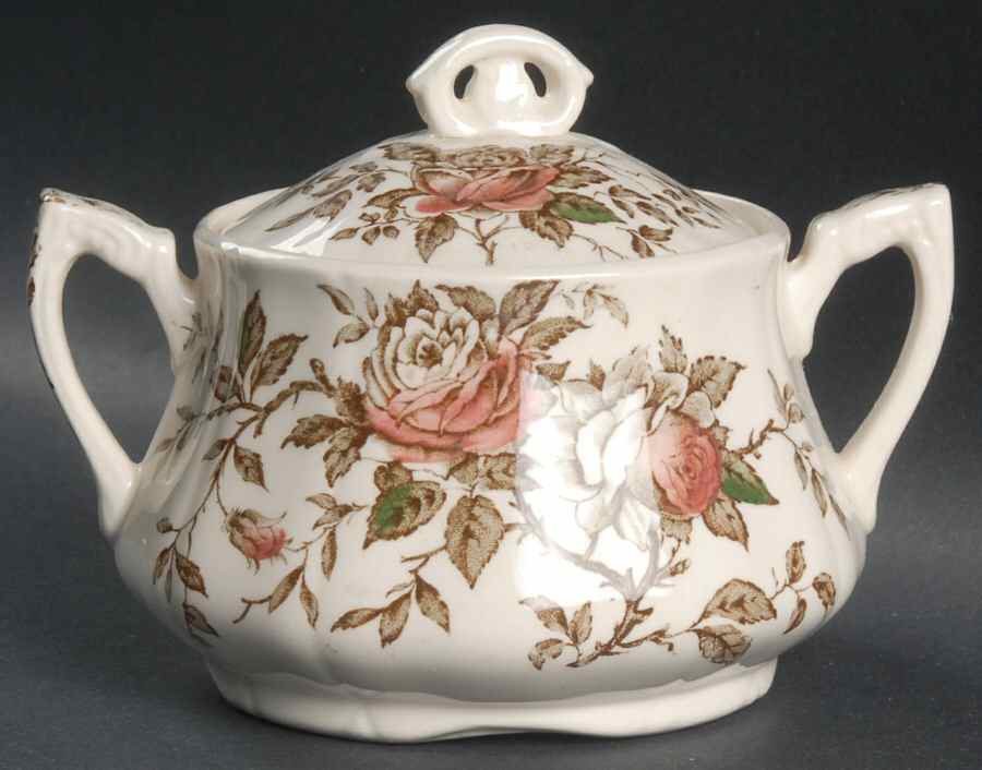 Rosa Brown Sugar Bowl & Lid by Alfred Meakin-1