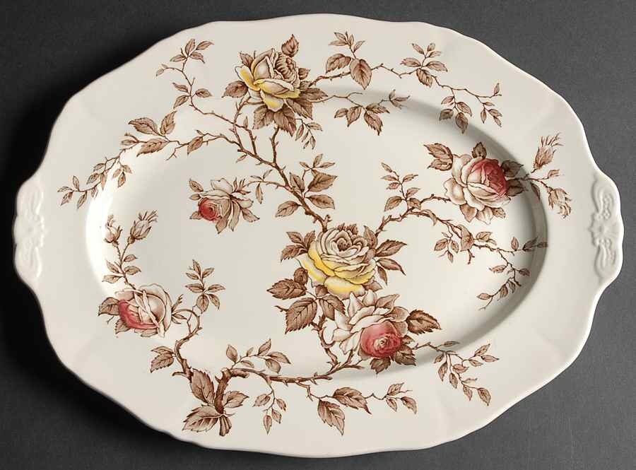 Rosa Brown 14" Oval Serving Platter by Alfred Meakin-1