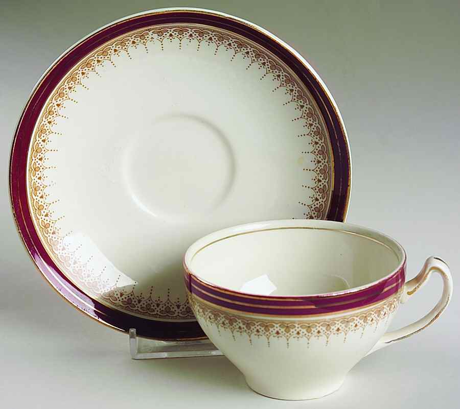 Royal Wembley Burgundy Flat Cup & Saucer Set by Alfred Meakin-1