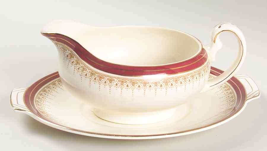 Royal Wembley Burgundy Gravy Boat & Underplate by Alfred Meakin-1