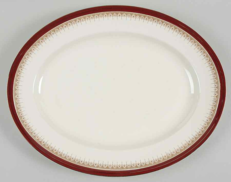Royal Wembley Burgundy 14" Oval Serving Platter by Alfred Meakin-1