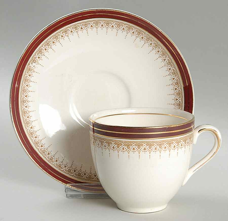 Royal Wembley Burgundy Flat Cup & Saucer Set by Alfred Meakin-1