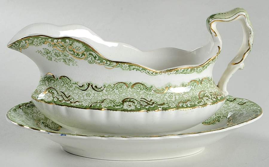 Roxbury Green Gravy Boat & Underplate/Relish by Alfred Meakin-1