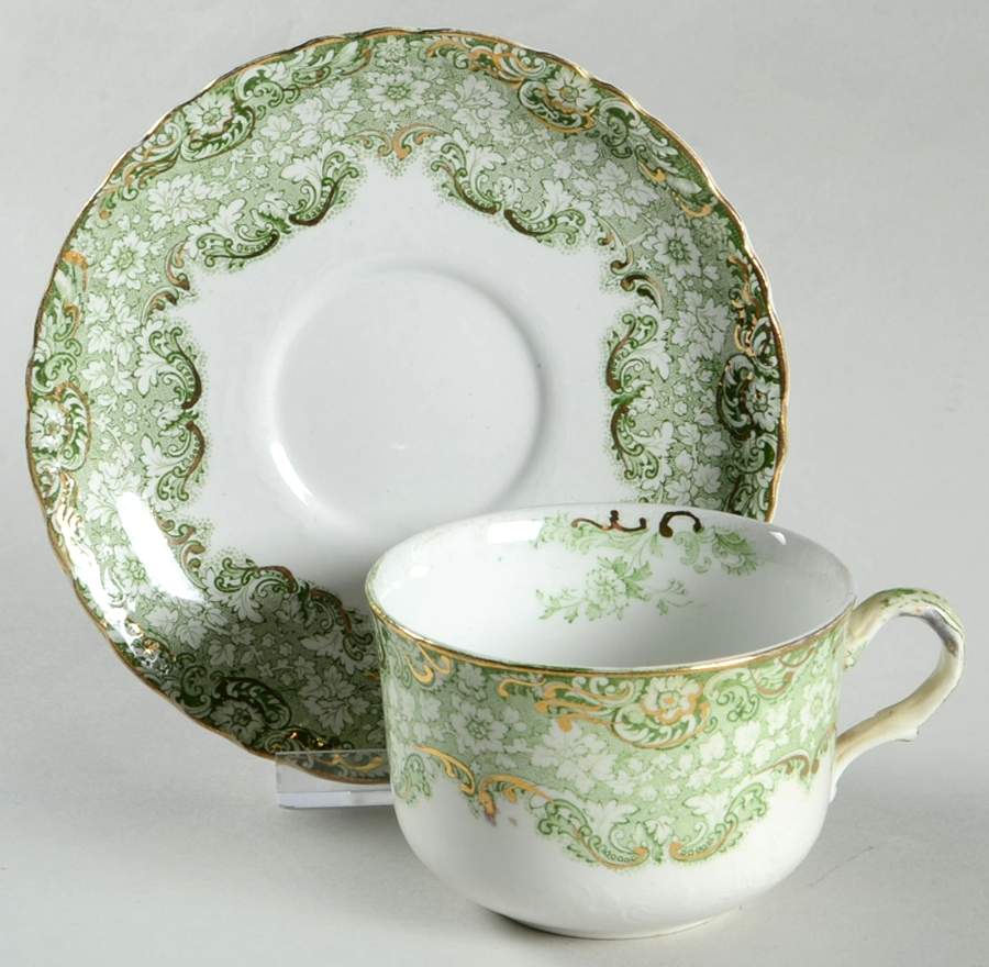 Roxbury Green Flat Cup & Saucer Set by Alfred Meakin-1