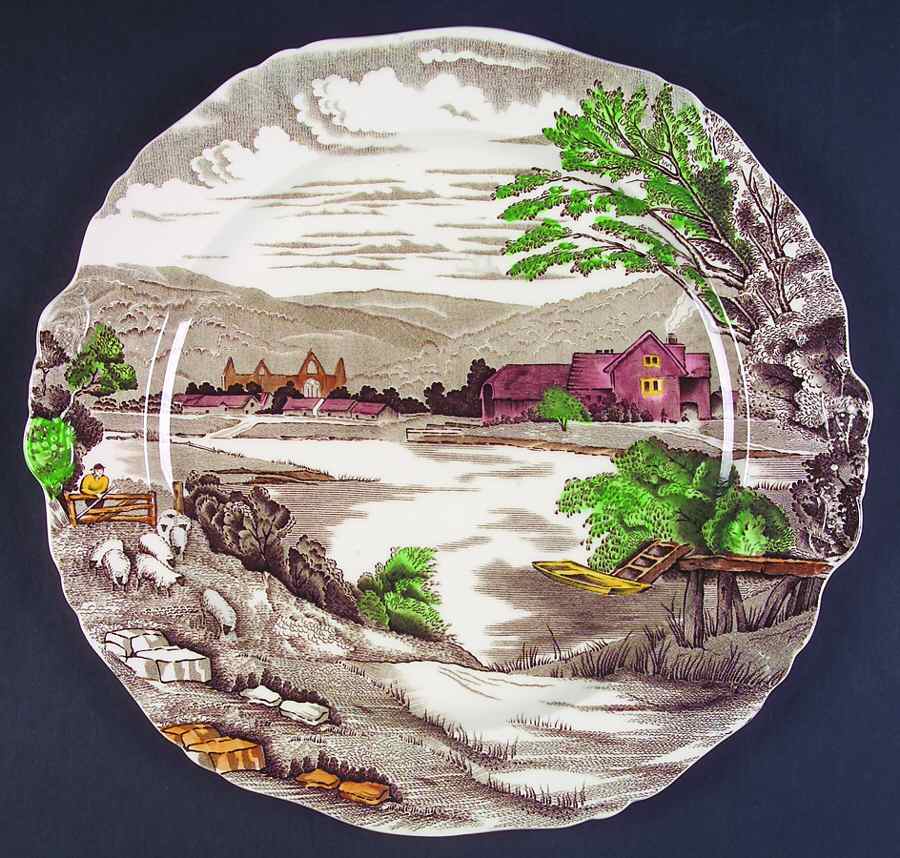 Tintern Brown Multicolor 13" Chop Plate (Round Platter) by Alfred Meakin-1