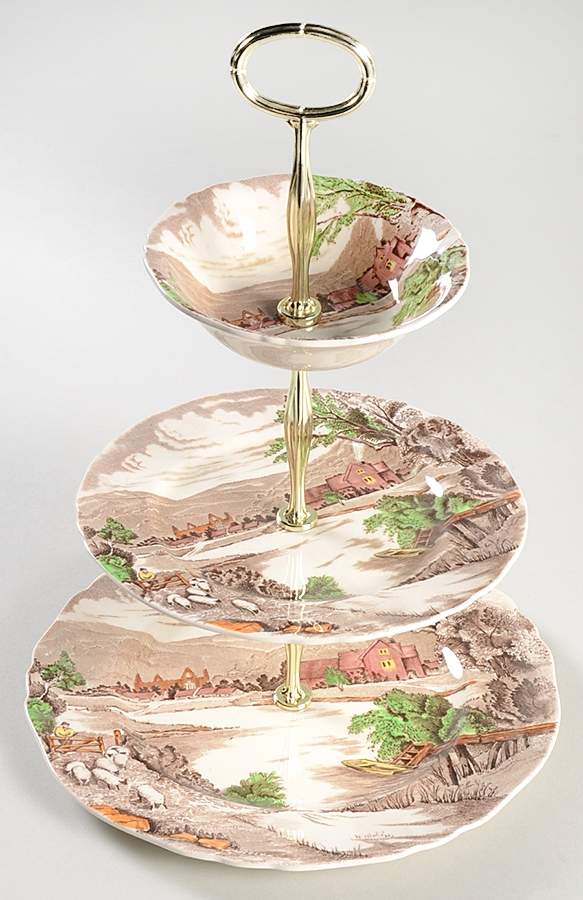 Tintern Brown Multicolor 3-Tiered Serving Tray (DP, SP, FR) by Alfred Meakin-1