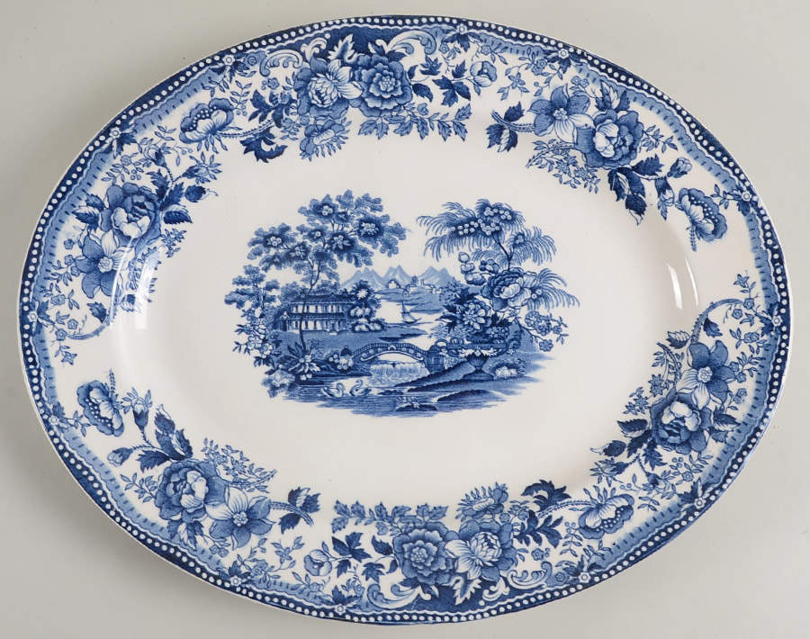 Tonquin Blue 14" Oval Serving Platter by Alfred Meakin-1