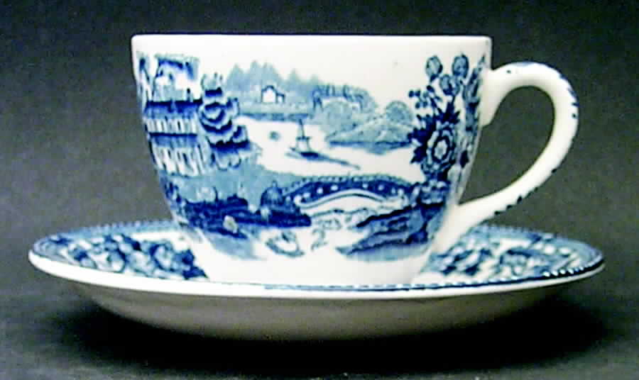 Tonquin Blue Flat Demitasse Cup & Saucer Set by Alfred Meakin-1