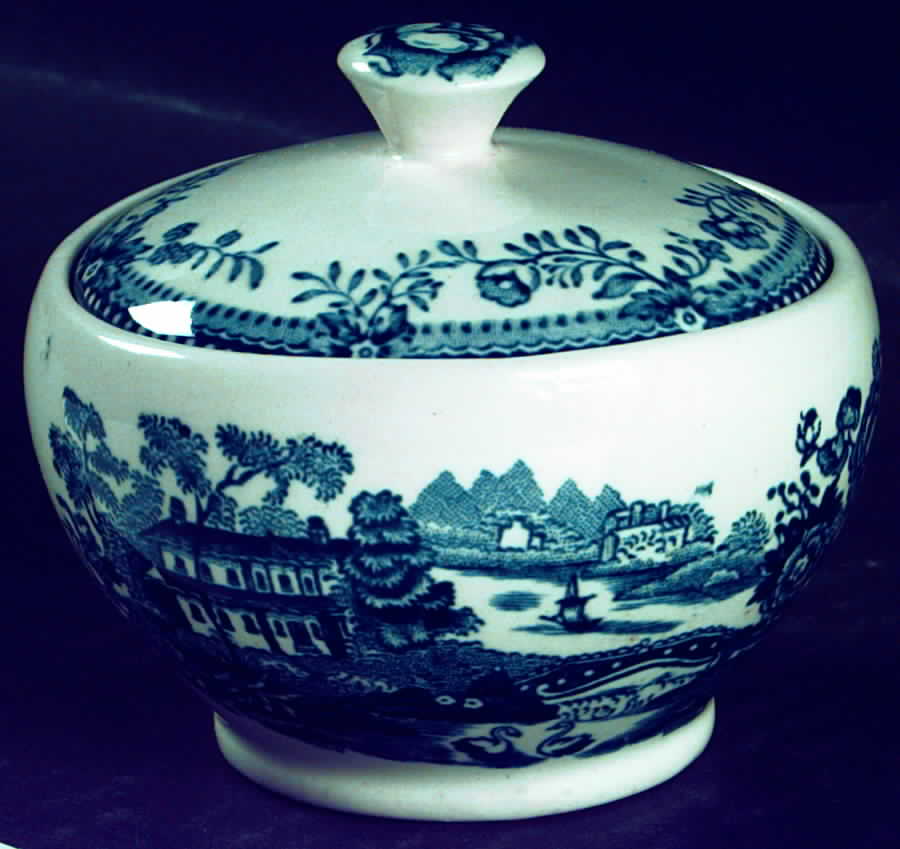 Tonquin Blue Mini Sugar Bowl & Lid by Alfred Meakin-1