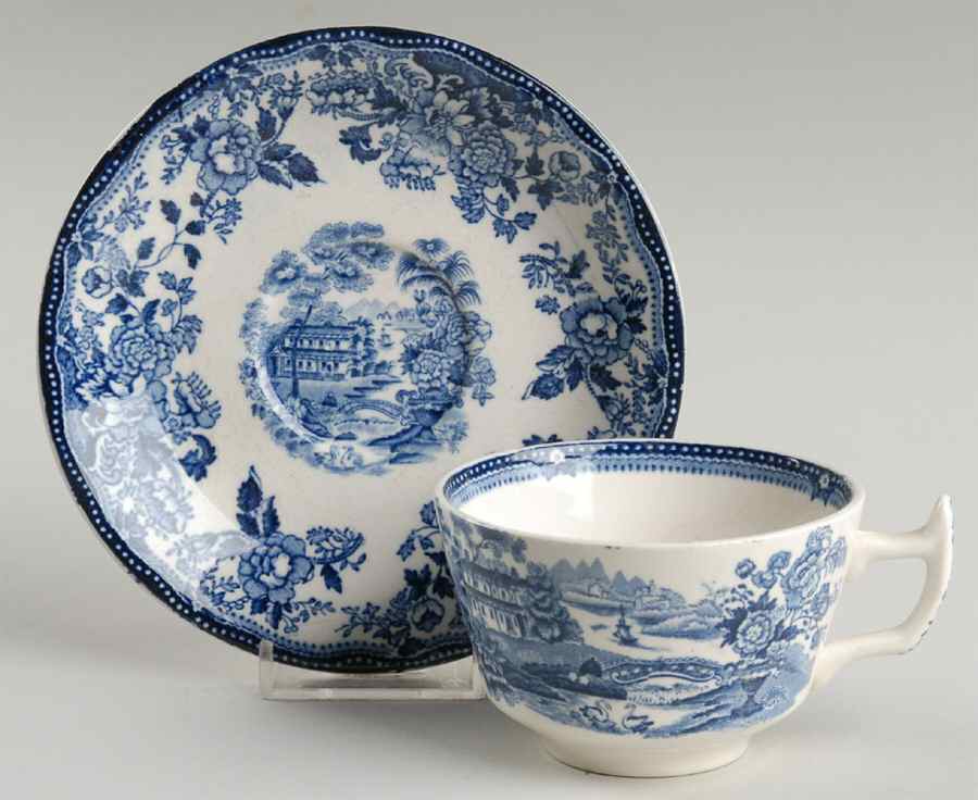 Tonquin Blue Flat Cup & Saucer Set by Alfred Meakin-1