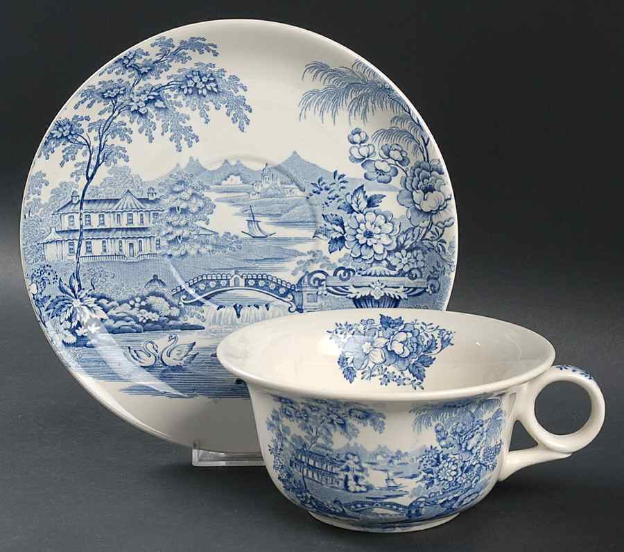Tonquin Blue Jumbo Cup & Saucer Set by Alfred Meakin-1