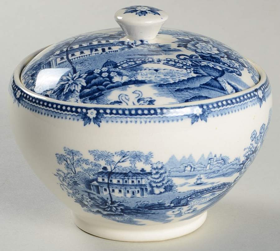Tonquin Blue Sugar Bowl & Lid by Alfred Meakin-1
