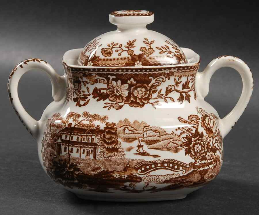 Tonquin Brown Mini Sugar Bowl & Lid by Alfred Meakin-1