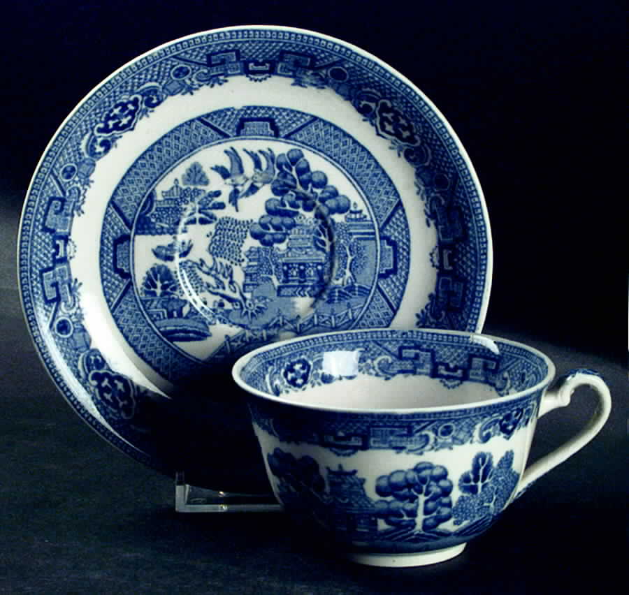 Willow Blue Flat Cup & Saucer Set by Alfred Meakin-1