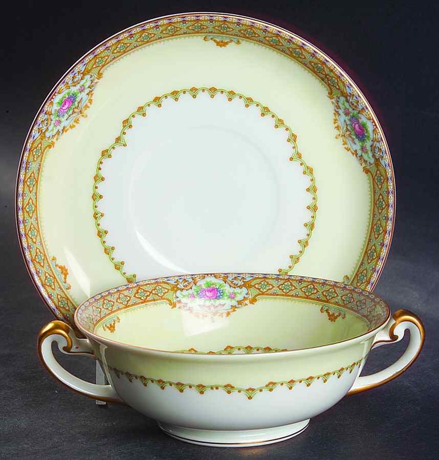Annette Footed Cream Soup Bowl & Saucer Set by Meito-1