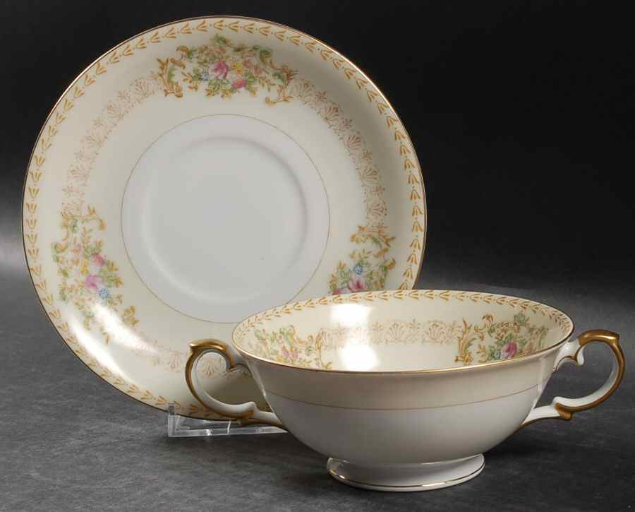 Arbor Footed Cream Soup Bowl & Saucer Set by Meito-1