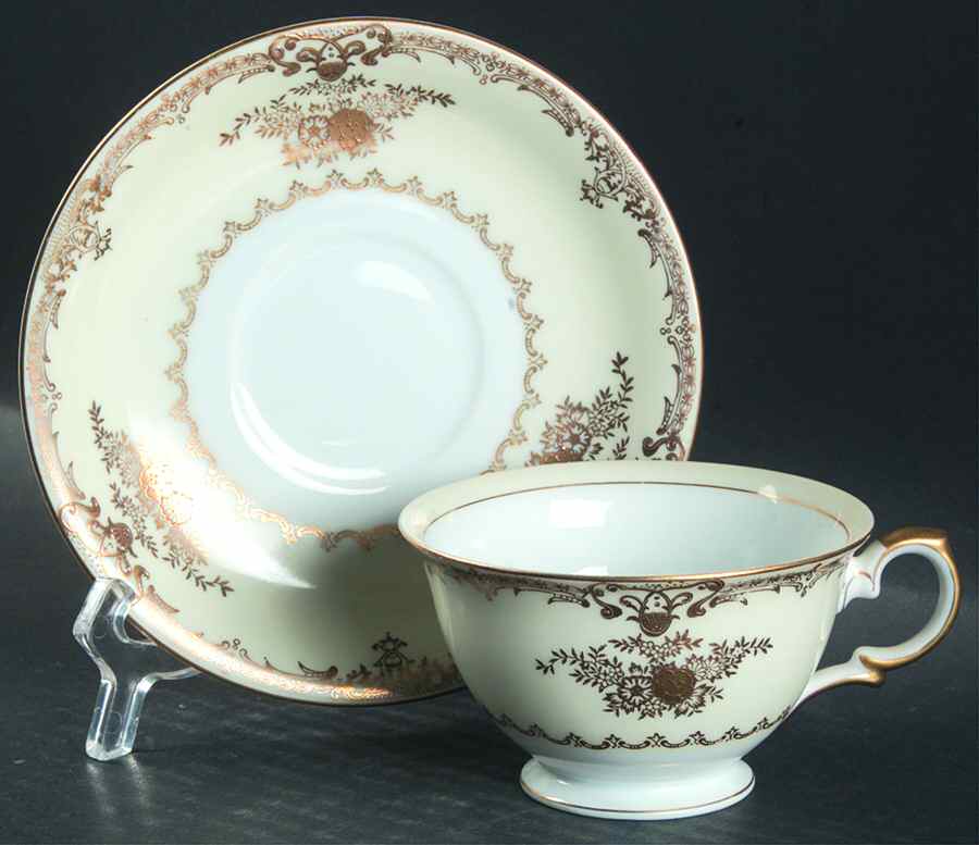 Augusta (Older, Gold Trim) Footed Cup & Saucer Set by Meito-1