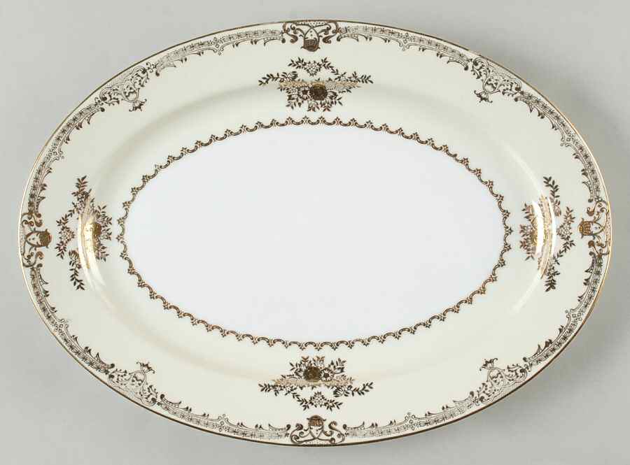 Augusta (Older, Gold Trim) 12" Oval Serving Platter by Meito-1