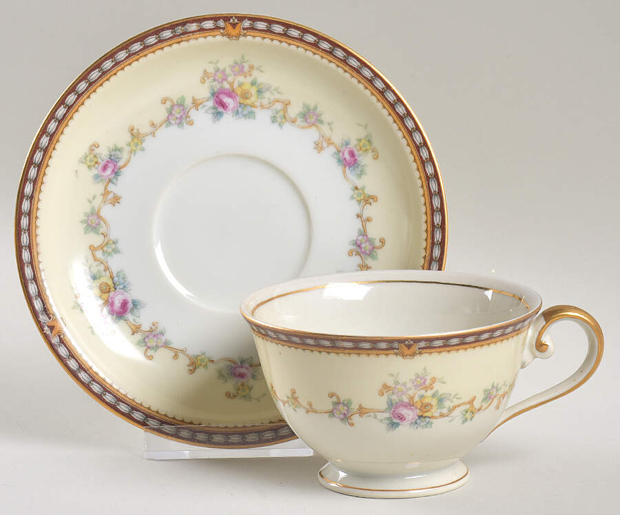 Augusta (Floral, Asama Shape) Footed Cup & Saucer Set by Meito-1