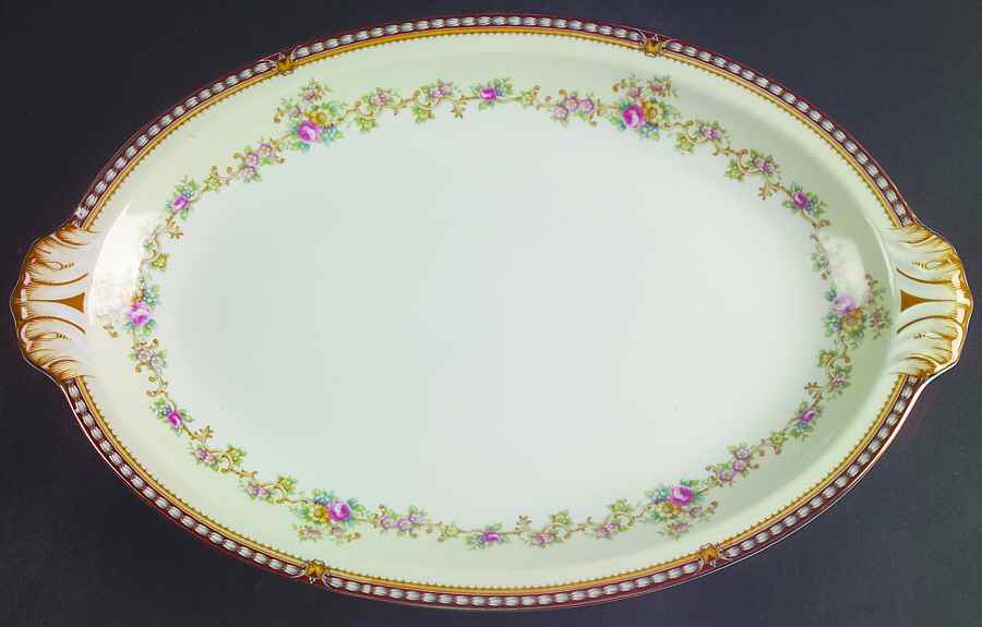 Augusta (Floral, Asama Shape) 15" Oval Serving Platter by Meito-1