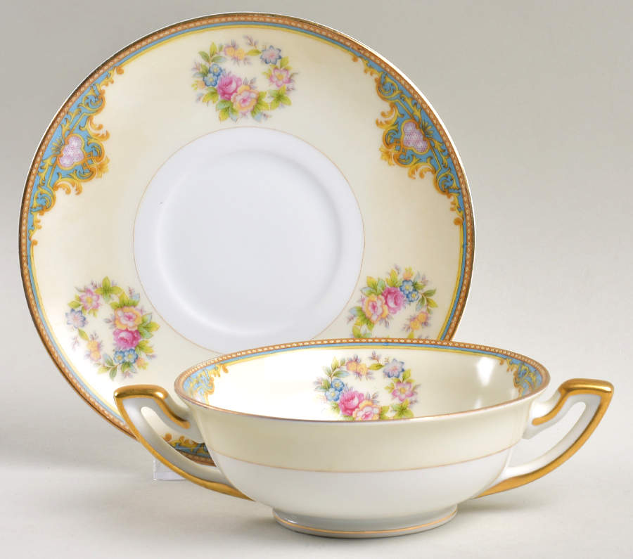 Beauty Footed Cream Soup Bowl & Saucer Set by Meito-1