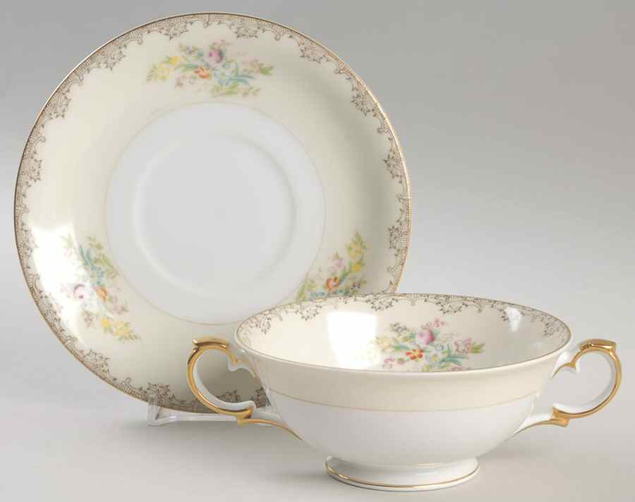 Burbank Footed Cream Soup Bowl & Saucer Set by Meito-1